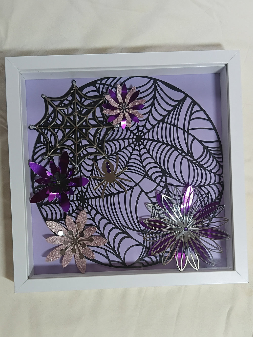 Intricate Spider Web & Floral 30cm x 30cm frame