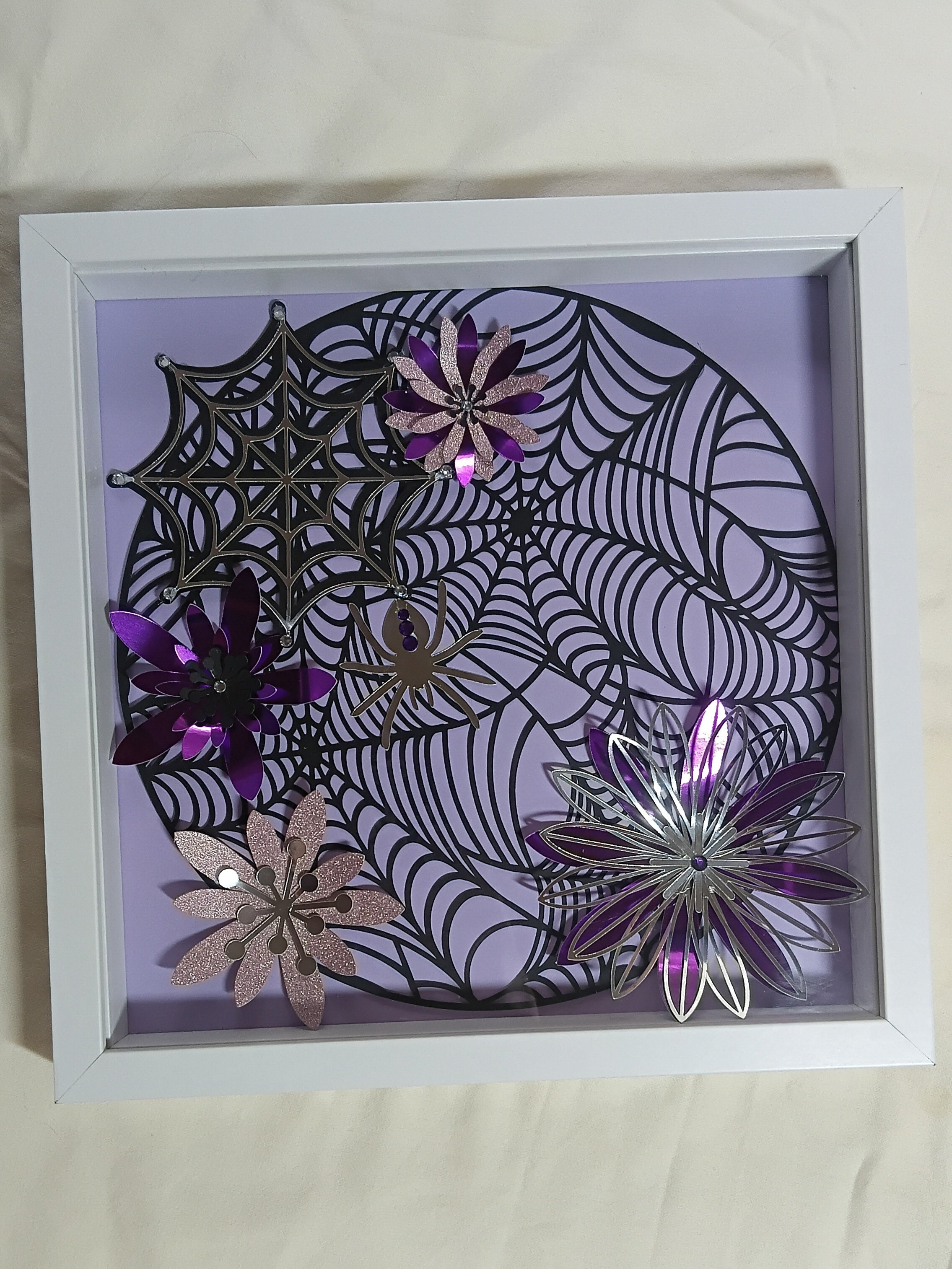 Intricate Spider Web & Floral 30cm x 30cm frame