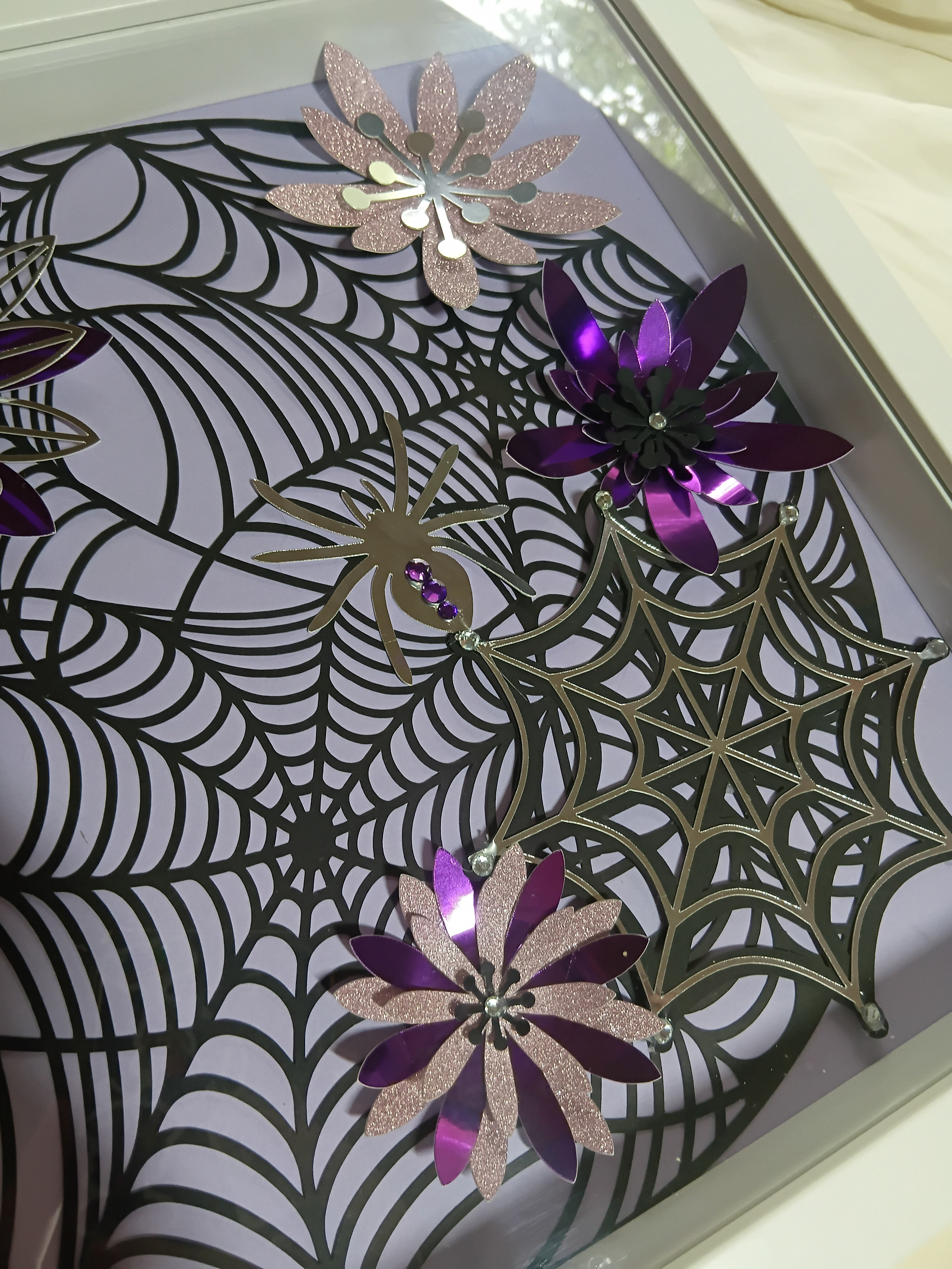 Intricate Spider Web & Floral 30cm x 30cm frame