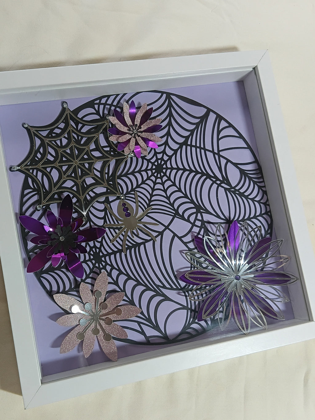 Intricate Spider Web & Floral 30cm x 30cm frame