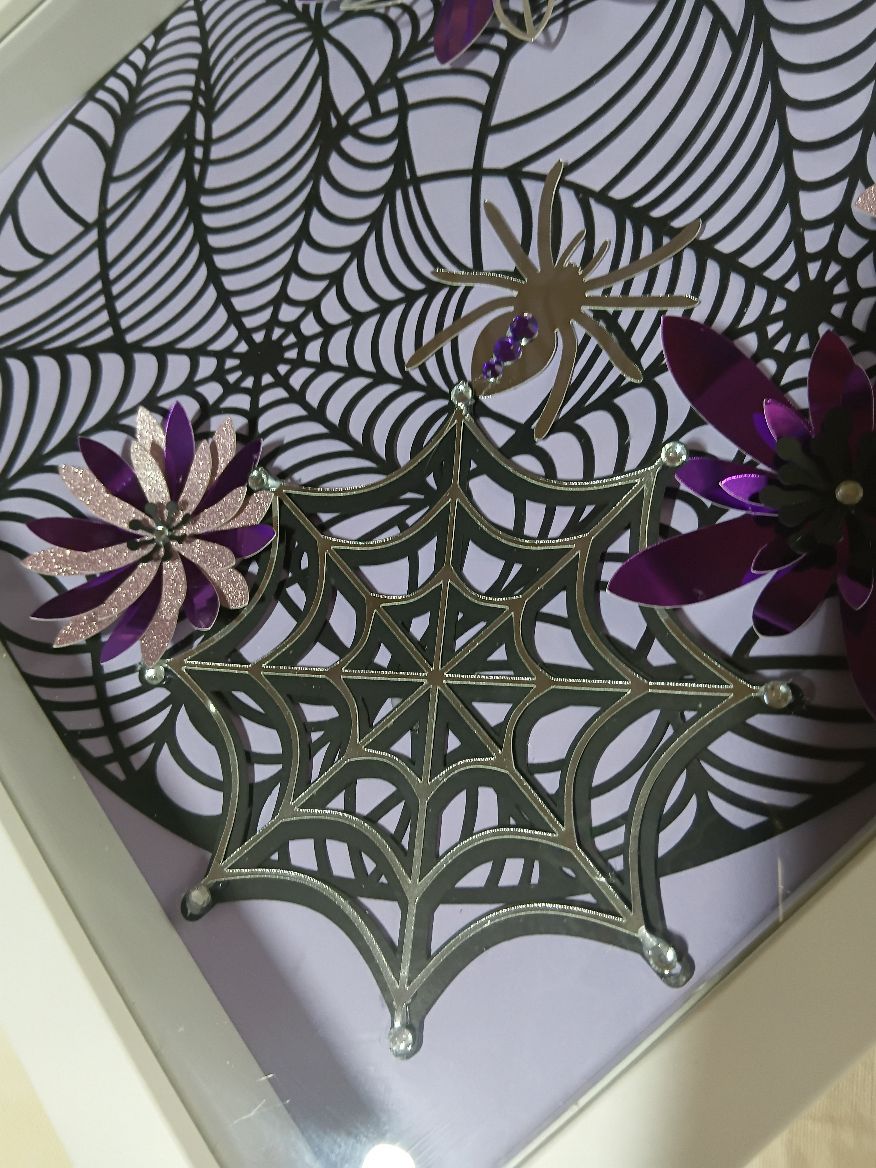 Intricate Spider Web & Floral 30cm x 30cm frame